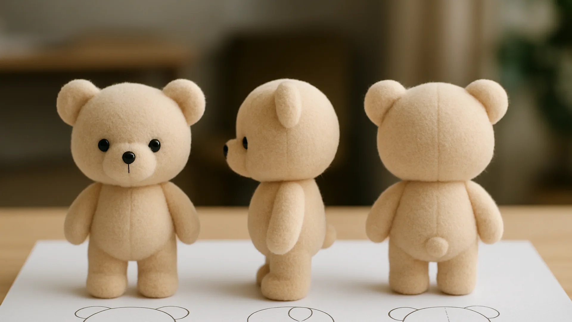 Contoh lembar kerja desain boneka custom tampak depan samping belakang
